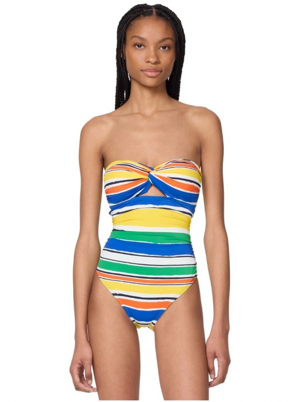 NEW Kate Spade New York Shirred Twist Bandeau One Piece Swimsuit Ocean Stripe